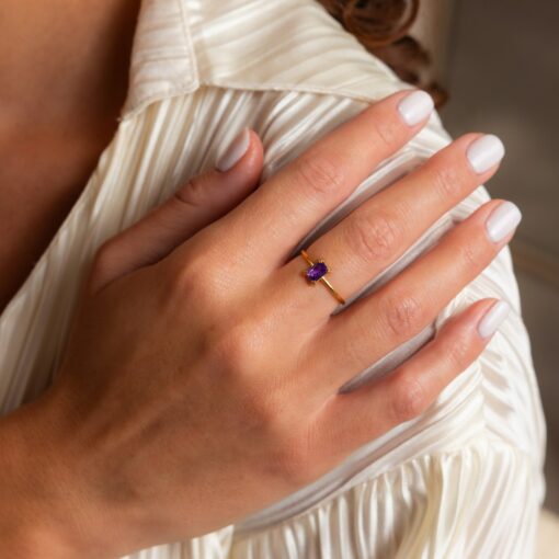Art Deco Emerald Cut Birthstone Ring Personalized Gemstone Jewelry for Her - Image 2