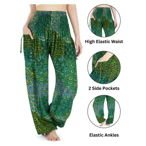 Enchanting Green Peacock Boho Pants Flowy, Comfy, and Ethically Made - Image 5
