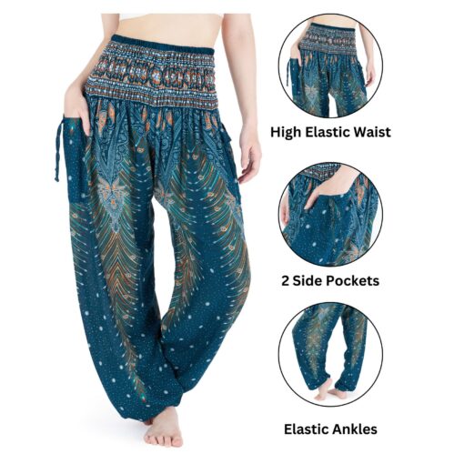 Smocked Waist Boho Pants Hippie Bohemian Style Trousers for Yoga, Aladdin, and Thai Wear - Image 6