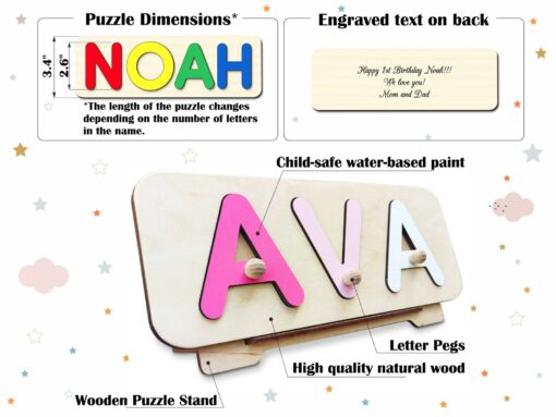 Personalized Name Puzzle with Pegs A Cherished Keepsake for First Christmas and Birthdays - Image 3
