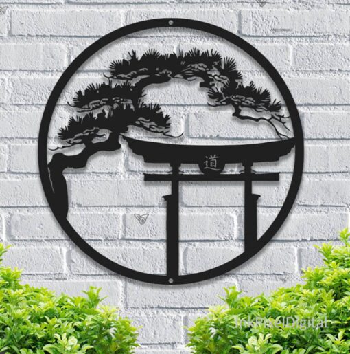 Japanese Metal Art Bonsai Tree Wall Art with Tori Gate - Inspired by Japanese Culture - Image 2