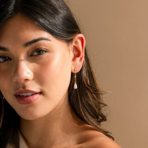 Caitlyn Minimalist Diamond Pearl Chain Earrings Shimmering Elegance for Every Occasion - Image 3