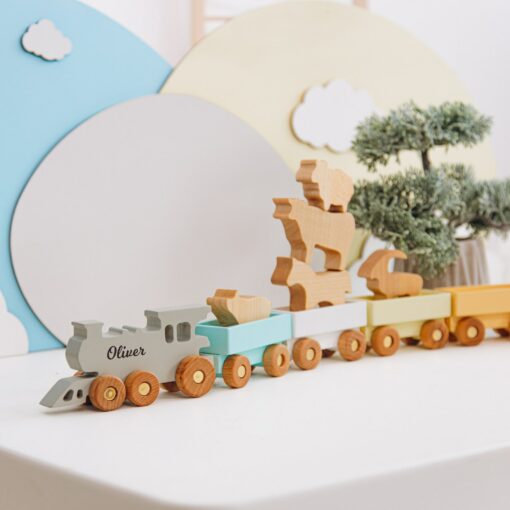 Personalized Wooden Freight Train with Animal Figurines A Delightful Toy for Toddlers and Kids - Image 5
