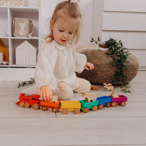 Personalized Wooden Freight Train with Farm Animals for Toddlers Sensory Play, Birthday, Christmas, and Pretend Play - Image 4