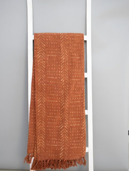 Rustic Charm Handcrafted Mud Cloth Cotton Blanket with Intricate Block Prints, Fringes, and Tassels - Image 2