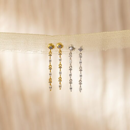 Caitlyn Minimalist Diamond Drop Earrings Dainty Marquise Diamond Dangle Earrings for Weddings and Bridesmaids (ER445) - Image 4