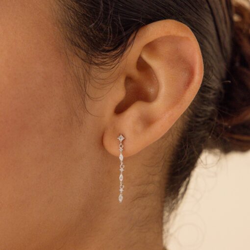 Caitlyn Minimalist Diamond Drop Earrings Dainty Marquise Diamond Dangle Earrings for Weddings and Bridesmaids (ER445) - Image 3