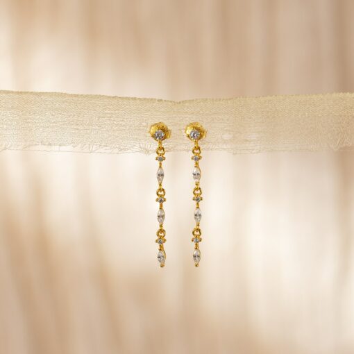 Caitlyn Minimalist Diamond Drop Earrings Dainty Marquise Diamond Dangle Earrings for Weddings and Bridesmaids (ER445) - Image 2