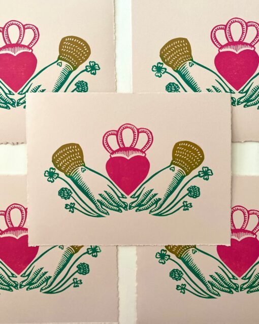 Claddagh Linocut Print Heart in Hands | Irish Love, Loyalty, Friendship | Handmade Relief Print for Good Luck - Image 3