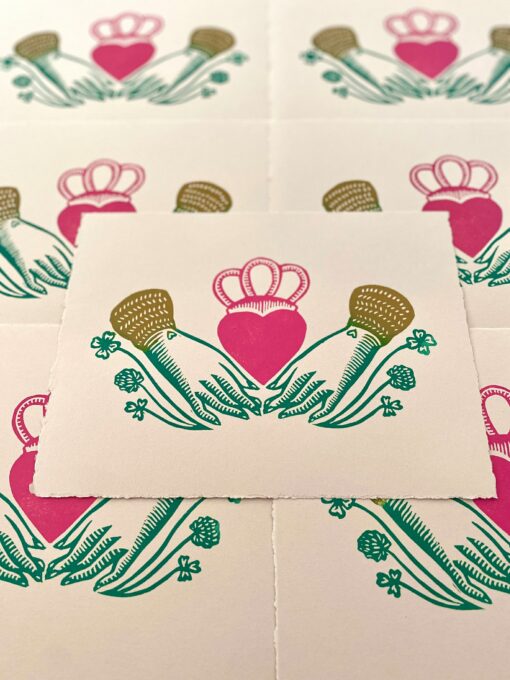 Claddagh Linocut Print Heart in Hands | Irish Love, Loyalty, Friendship | Handmade Relief Print for Good Luck - Image 4