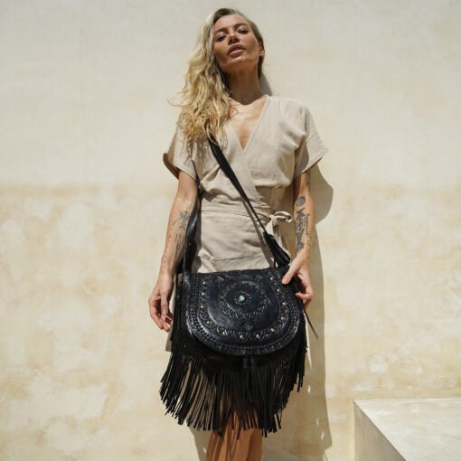 Exquisite Tooled Leather Boho Crossbody Purse A Western-Inspired Festival Essential - Image 3