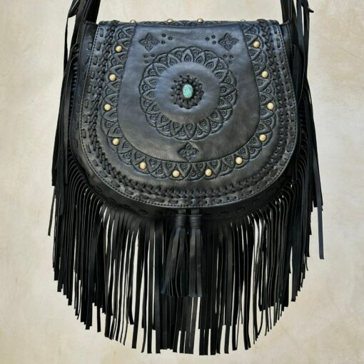 Exquisite Tooled Leather Boho Crossbody Purse A Western-Inspired Festival Essential - Image 2