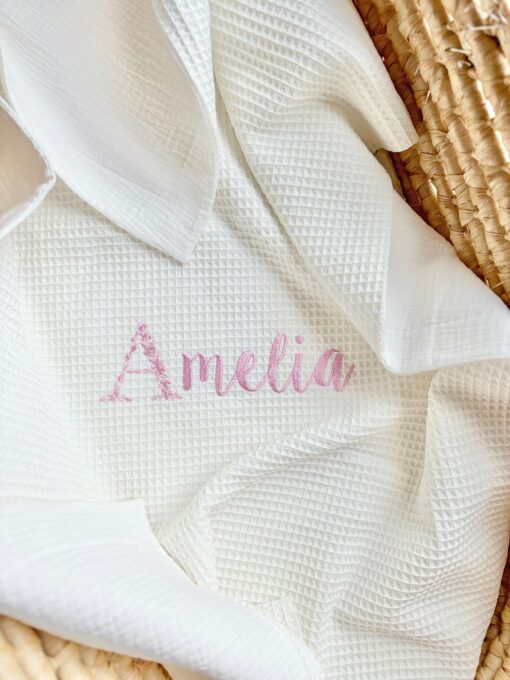 Personalized Muslin Waffle Blanket Embroidered Name for Baby Girl, Perfect for Baby Showers and Newborns - Image 5