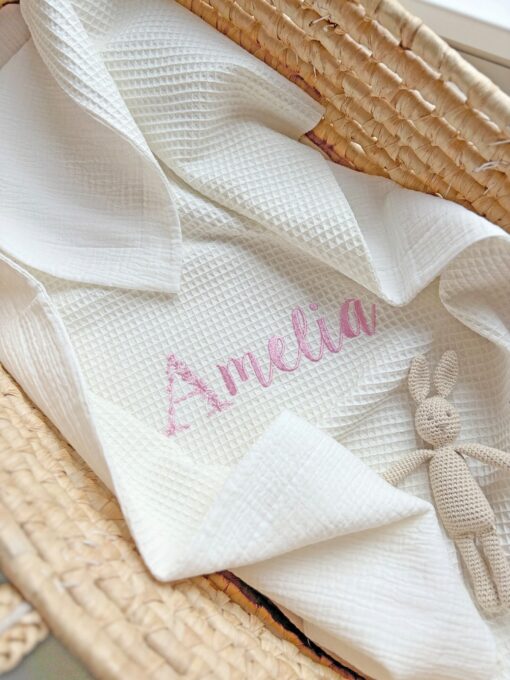 Personalized Muslin Waffle Blanket Embroidered Name for Baby Girl, Perfect for Baby Showers and Newborns - Image 4
