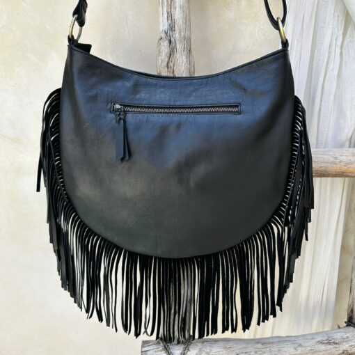 Boho Chic Black Leather Fringe Crossbody Purse for a Touch of Bohemian Style - Image 5