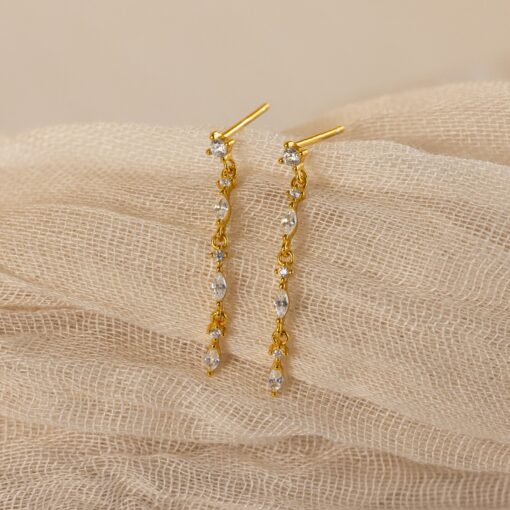 Caitlyn Minimalist Diamond Drop Earrings Dainty Marquise Diamond Dangle Earrings for Weddings and Bridesmaids (ER445) - Image 6