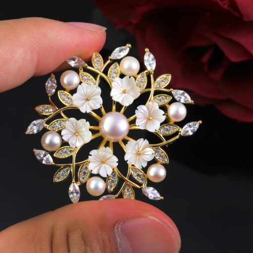 Exquisite Mother's Day Gift Natural Shell Cherry Blossom Brooch for Women - Image 3