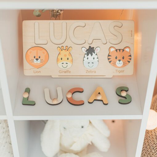 Personalized Safari Adventure Puzzle Educational Wooden Toy for Toddlers and First Birthday Gift - Image 3