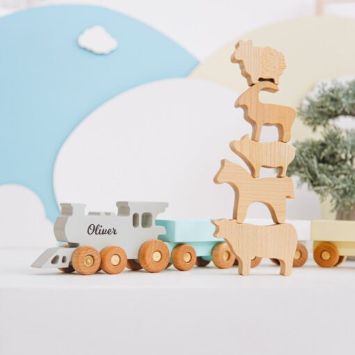 Personalized Wooden Farmer Train with Animals A Sensory and Educational Adventure for Toddlers - Image 4