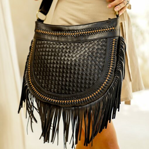 Boho Chic Black Leather Fringe Crossbody Purse for a Touch of Bohemian Style - Image 2