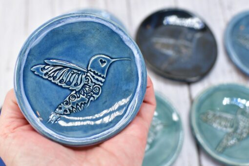 Hummingbird Ceramic Coffee Spoon Rest and Trinket Dish Handmade Stoneware Pottery Gift in Vibrant Hues - Image 3