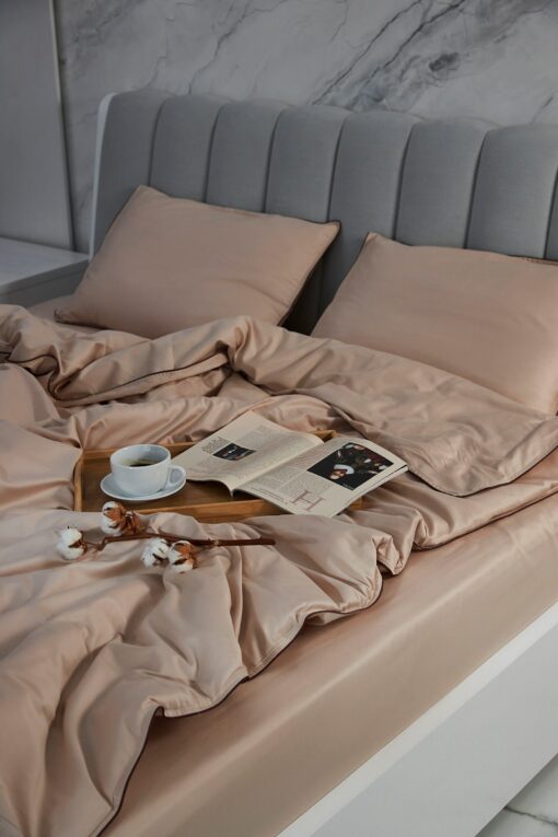 Indulge in Tranquil Slumber Beige Sateen Duvet Cover, 100% Cotton Luxury for a Restful Night - Image 5