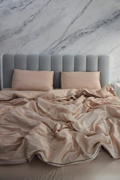 Indulge in Tranquil Slumber Beige Sateen Duvet Cover, 100% Cotton Luxury for a Restful Night - Image 6