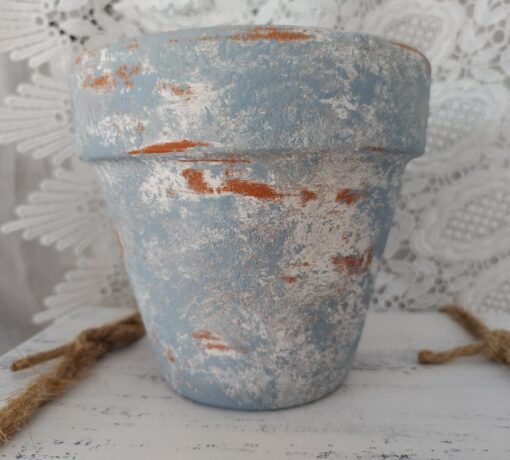 Charming French Country Bird Planter Rustic Songbird in Terracotta, Blue, Gray, and White Distressed Clay Pot - Image 4