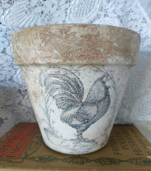 Charming French Country Rooster Terracotta Planter Rustic Hen or Chicken Le Poulet in Distressed Aged Look (4 or 6 in Clay Pot) - Image 3