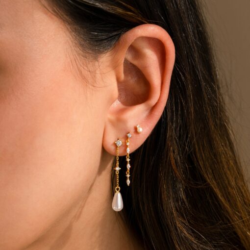 Caitlyn Minimalist Diamond Pearl Chain Earrings Shimmering Elegance for Every Occasion - Image 5