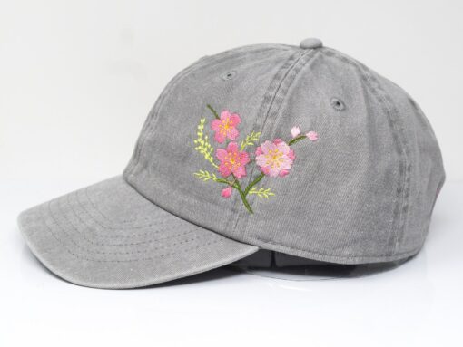 Sakura Blossom Embroidered Washed Cotton Baseball Cap for Summer - Image 3
