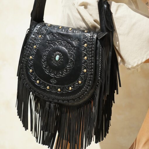 Exquisite Tooled Leather Boho Crossbody Purse A Western-Inspired Festival Essential - Image 5