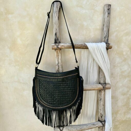 Boho Chic Black Leather Fringe Crossbody Purse for a Touch of Bohemian Style - Image 3