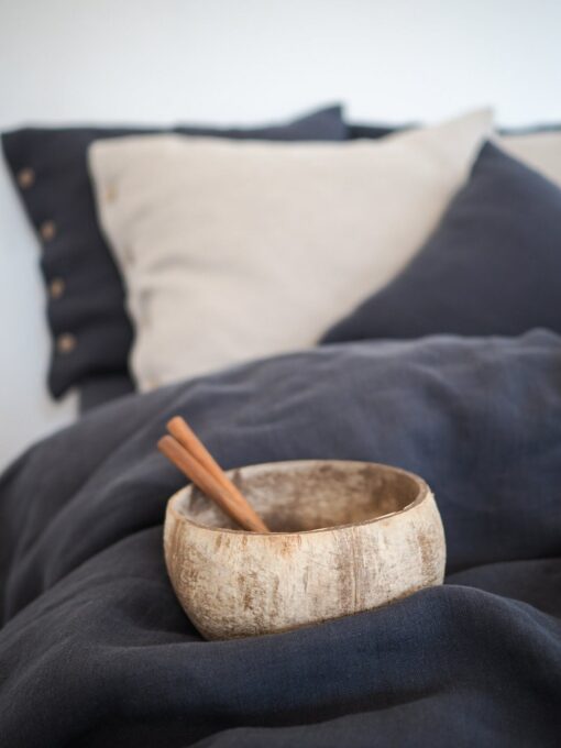 Luxurious Charcoal Linen Duvet Cover Stonewashed European Linen, Coconut Buttons, Multiple Closure Options - Image 4
