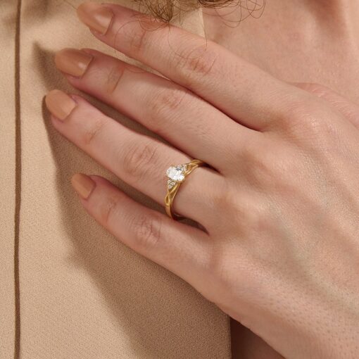 14k Gold Engagement Ring Minimalist Oval Solitaire with Simulated Diamond - Image 3
