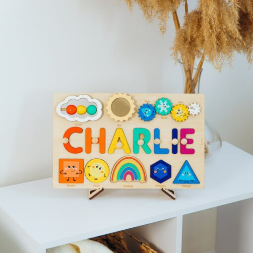 Personalized Montessori Busy Board Educational Shape Puzzle for Toddlers, Engraved with Name - Image 5