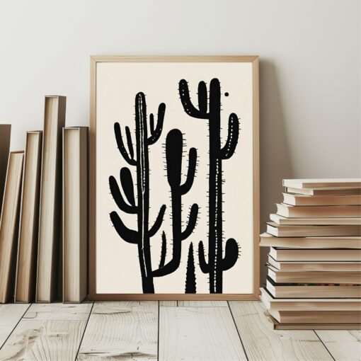 Saguaro Cactus Wall Art Modern Desert Luxe in Black and Cream Block Print - Image 4