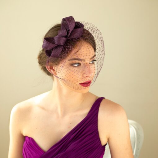 Enchanting Eggplant Fascinator A Birdcage of Elegance for Special Occasions - Image 2