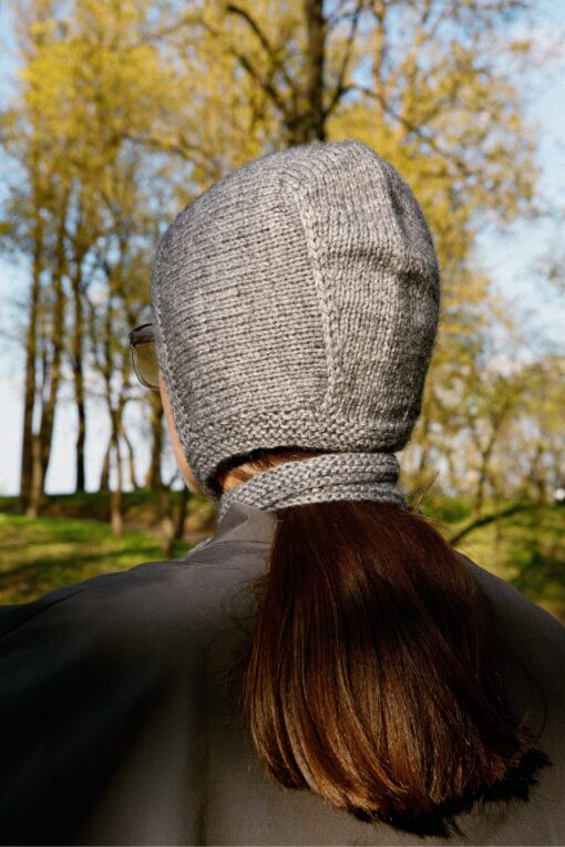 Hand-Knitted Mohair Bonnet Cozy Warmth in a Melange Grey Hue - Image 4