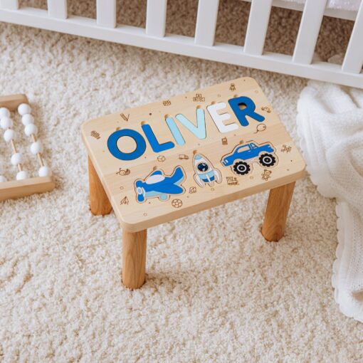 Personalized Name Puzzle Stool Eco-Friendly Baptism, Birthday, and Christmas Gift for Toddlers - Image 2