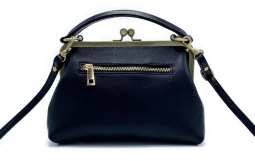 Timeless Elegance Black Leather Handbag with Kiss Lock Charm - Image 5