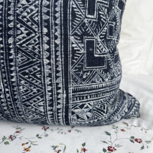 Handcrafted Indigo Hemp Pillow Cover with Vintage Hmong Patterns - Image 5
