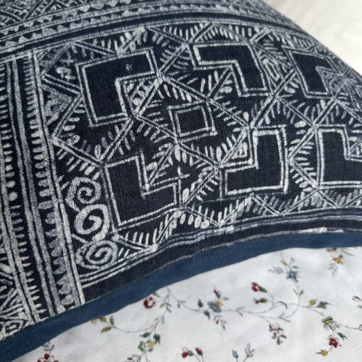 Handcrafted Indigo Hemp Pillow Cover with Vintage Hmong Patterns - Image 6
