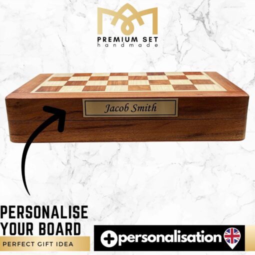Personalized Chess Set Foldable Magnetic Board, Custom Brass Plate, Handmade Gift - Image 2