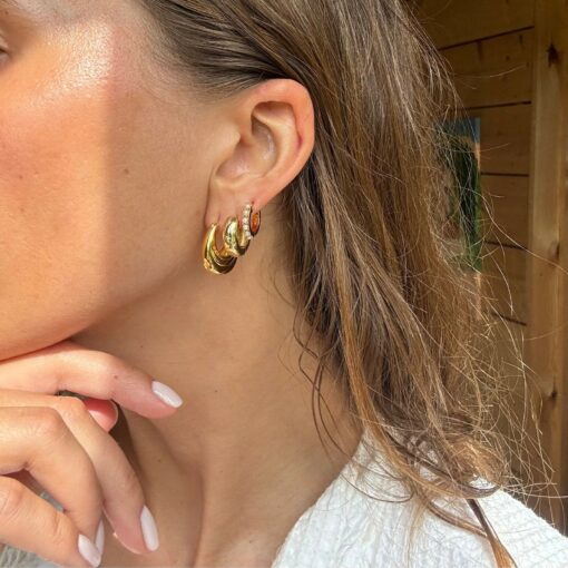 Celestial Chubby Hoops 18k Gold Plated Star Engraved Diamond Hoop Earrings - Image 2