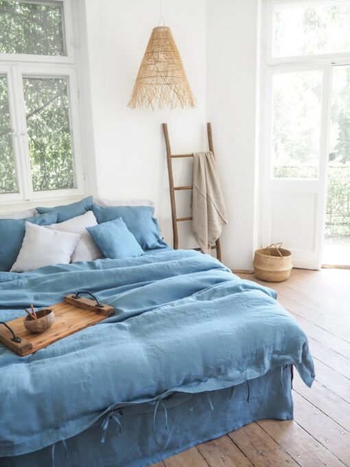 Tranquil Nights with Azure Linen Indulge in the Comfort of Blue Linen Bedding - Image 2