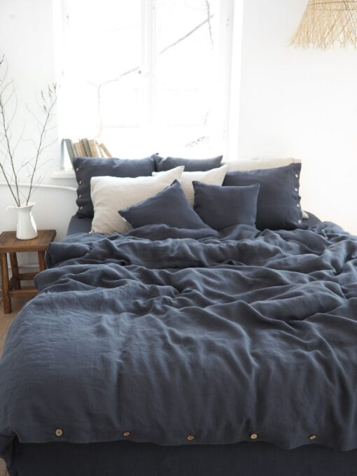 Luxurious Charcoal Linen Duvet Cover Stonewashed European Linen, Coconut Buttons, Multiple Closure Options - Image 2