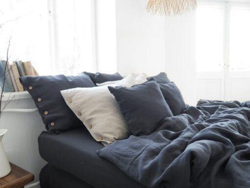 Luxurious Charcoal Linen Duvet Cover Stonewashed European Linen, Coconut Buttons, Multiple Closure Options - Image 3