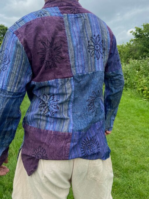 Patchwork Paradise Multi-Colored Blockprint Overdye Stonewash Nepali Shirt for Festival Vibes - Image 5