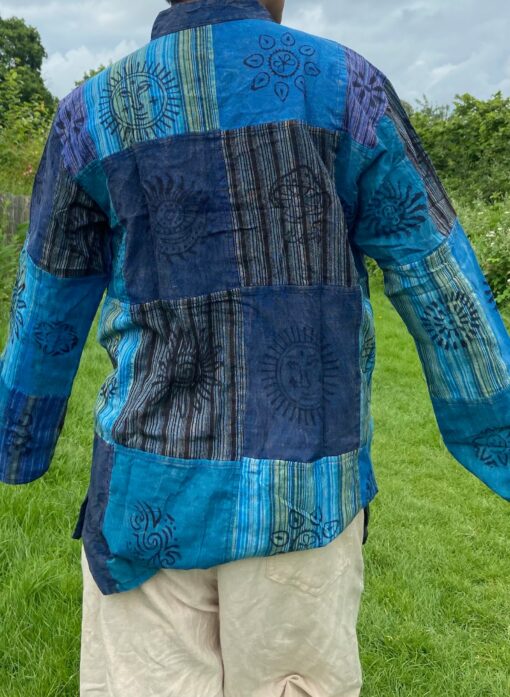 Patchwork Paradise Multi-Colored Blockprint Overdye Stonewash Nepali Shirt for Festival Vibes - Image 6